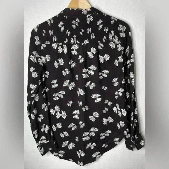 Maeve Anthropologie Emory Printed Buttondown Black White Bows Size 0 - Picture 5 of 8